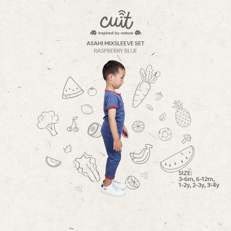 Product image CUIT Baby 3 Bulan - 4 Tahun Asahi Setelan Tangan Pendek Celana Panjang Anak Unisex Furutsu Series M (6-12 bulan) Blue